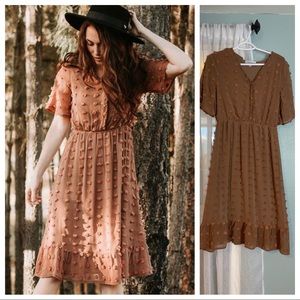 Piper & Scoot Warba Swiss Dot Dress, Faded Rust